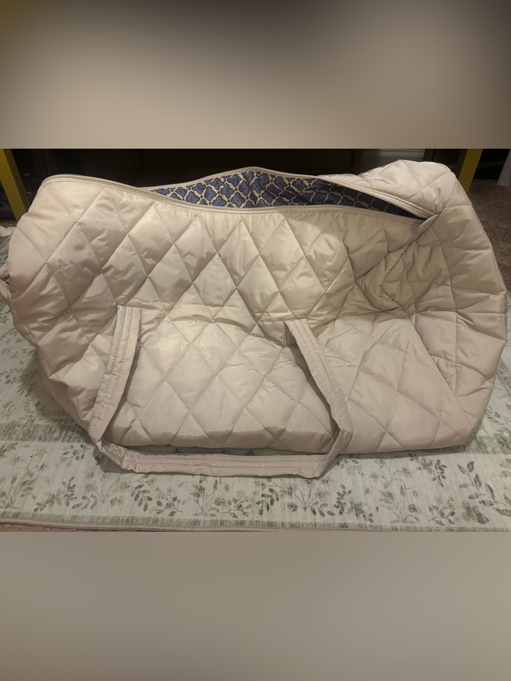 Vera Bradley Quilted Cream Travel Duffel with Patterned Interior